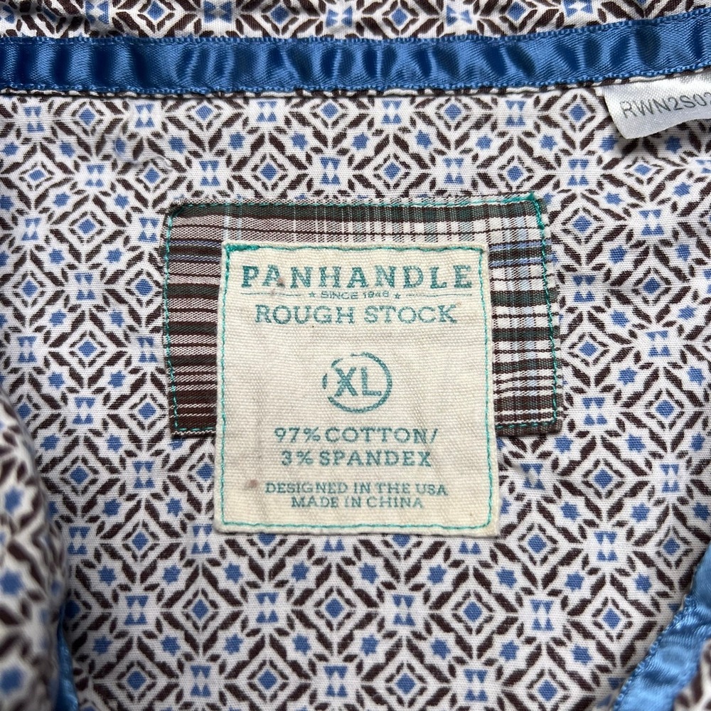 Panhandle Rough‎ Stock Western Shirt Mens XL Geometric Embroidered Sleeve Snap - Picture 3 of 13